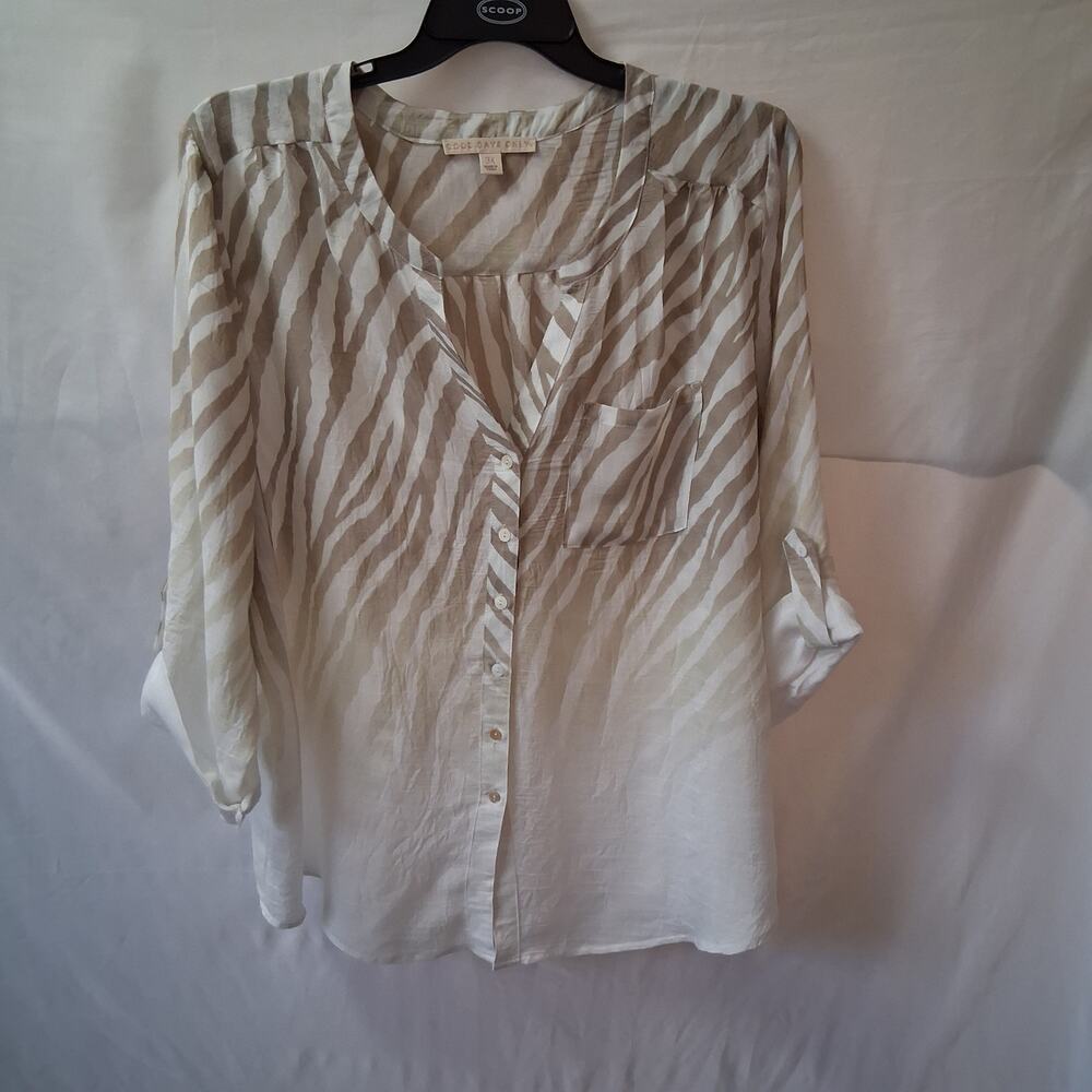 Good Days Only Women Lightweight Zebra Print Button Down Tan Beige Blouse-3X